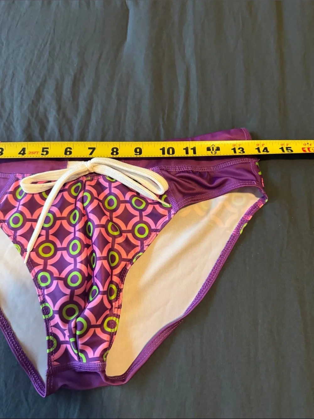 Purple Geometric Men's Swim Briefs with Drawstring Medium